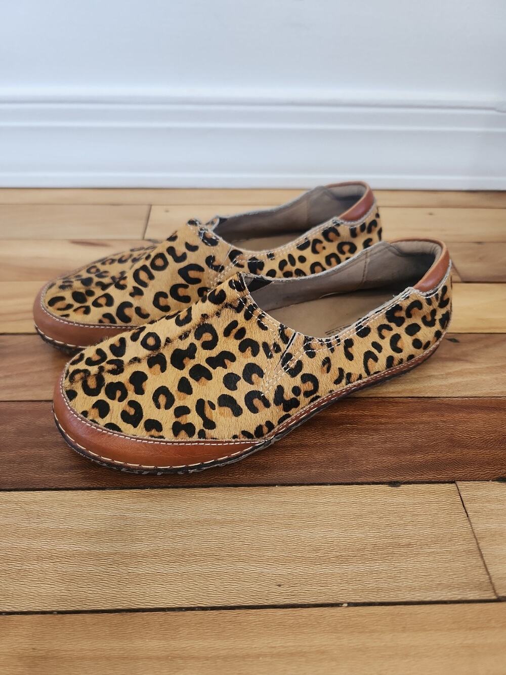 Spring Step L’Artiste Leopard Leather Calf Hair Loafers Comfort Size US 6.5